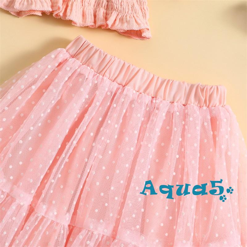 Set Áo Croptop Tay Ngắn + Chân Váy Xếp Ly Chấm Bi Xinh Xắn Cho Bé Gái