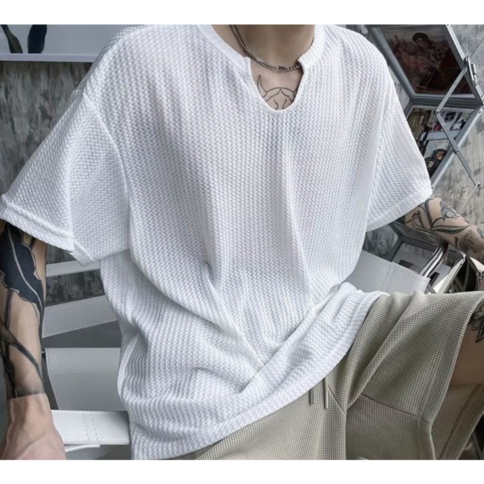 Áo Thun Tay Ngắn Cổ Chữ V Phong Cách Đường Phố Hàn Quốc Cho Nam