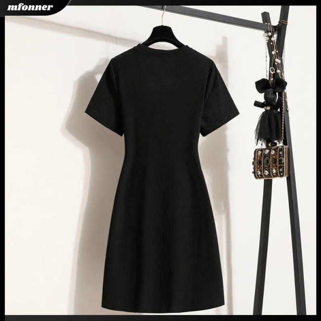 Đầm Thun Tay Ngắn Cổ Tròn Màu Trơn Thiết Kế Khoét Lỗ Thời Trang Dự Tiệc Cho Nữ