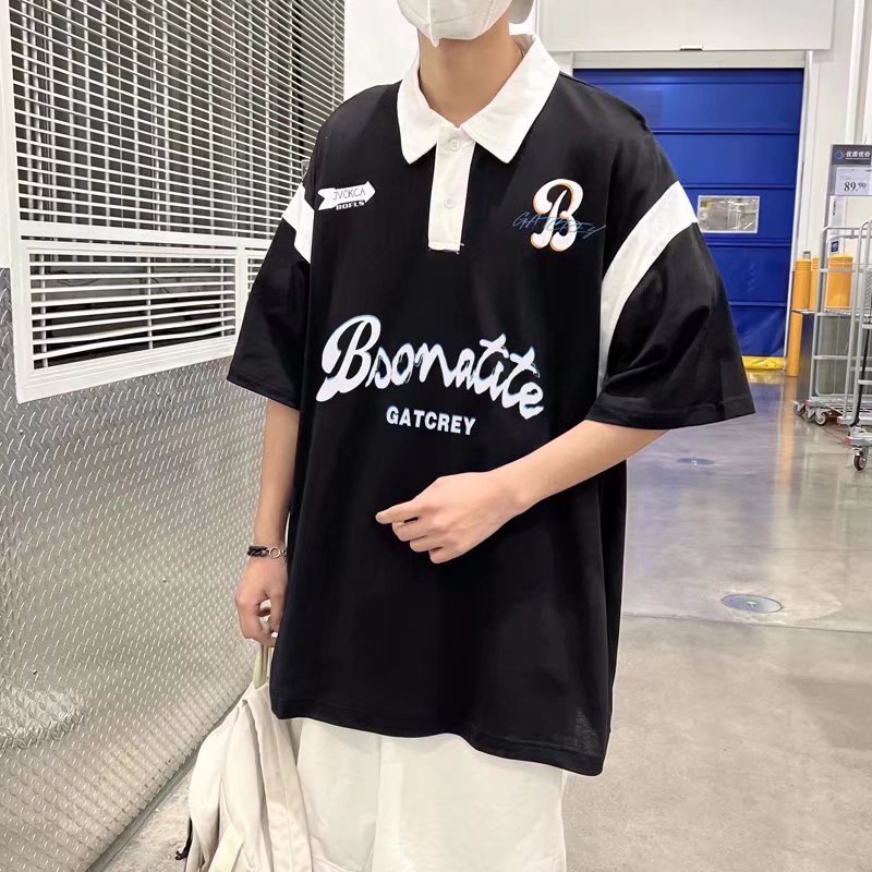 Áo Thun polo Tay Ngắn Dáng Rộng Màu Sắc Thời Trang Mùa Hè Phong Cách Hàn Quốc Cho Nam Giới