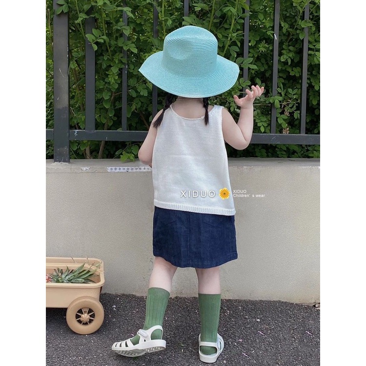 Set Áo Thun Ngắn Tay + Chân Váy Denim 5 Món Thời Trang Mùa Hè Dễ Thương Cho Bé Gái