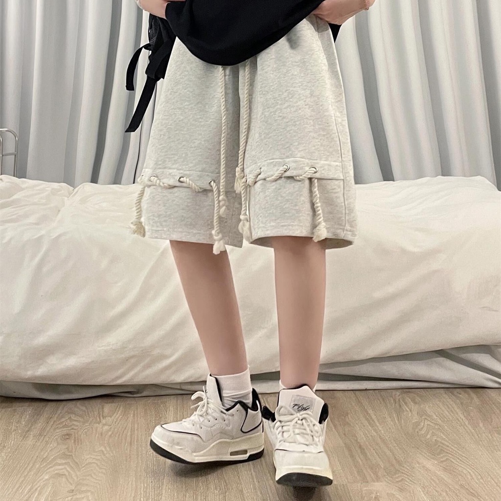 Quần Short Thể Thao Dáng Rộng Phối Dây Rút Thời Trang Retro Cá Tính Cho Nữ
