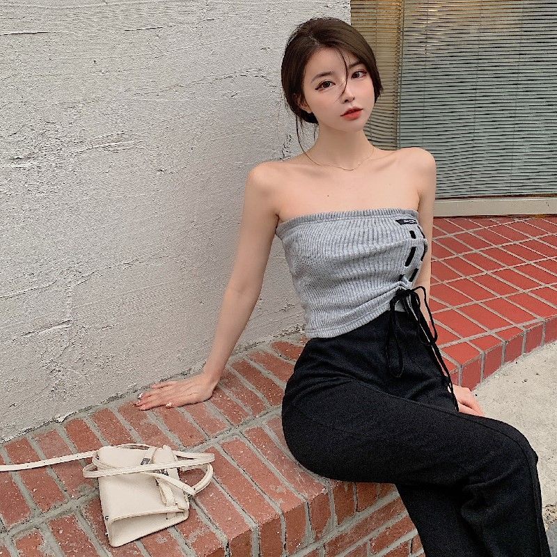 Áo Ống Dệt Kim Màu Xám Phong Cách Pháp Thời Trang Mới Cho Nữ