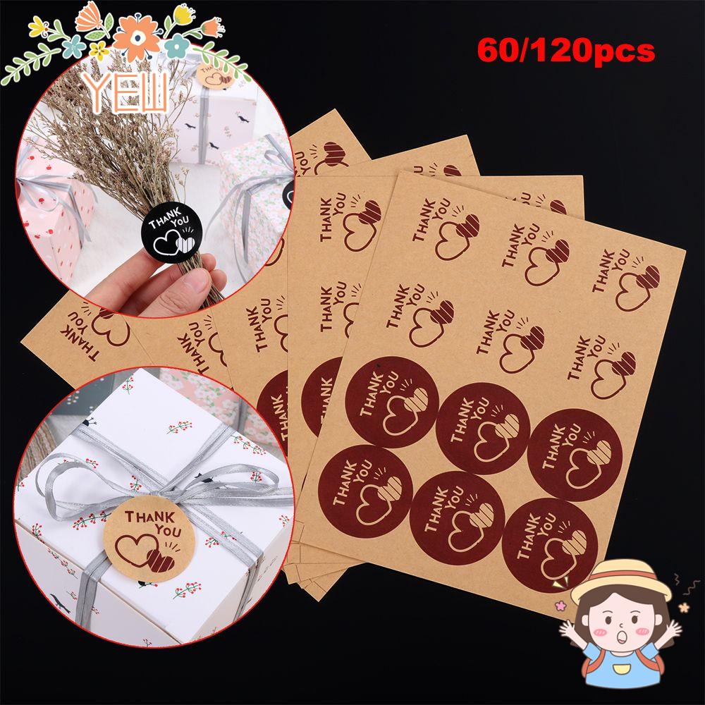 Set 60 / 120 Miếng Dán Tròn In Chữ Thank You Độc Đáo Trang Trí Đồ Thủ Công DIY