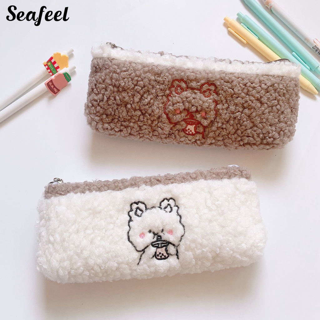 Túi Đựng Bút Chì Sức Chứa Lớn Có Khóa Kéo Hình Gấu Dễ Thương Tiết Kiệm Không Gian