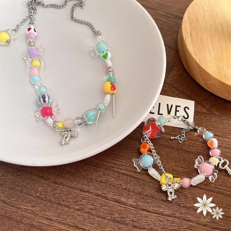 Vòng cổ / Vòng Tay Y2K Phối Nơ Tua Rua Màu Sắc Ngọt Ngào Phong Cách Hàn Quốc Thời Trang Mùa Hè Cho Nữ