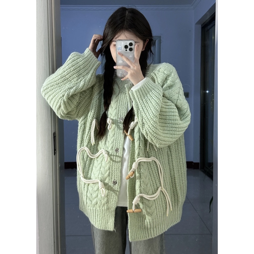 Áo Khoác Cardigan Dệt Kim Phối Nút Sừng Xinh Xắn Theo Phong Cách Mùa Xuân Hàn Quốc Dành Cho Nữ