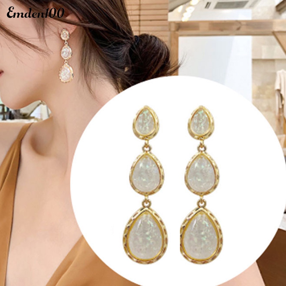 Đôi Bông Tai Dáng Dài Đính Đá Hình Giọt Nước Thời Trang Cho Nữ