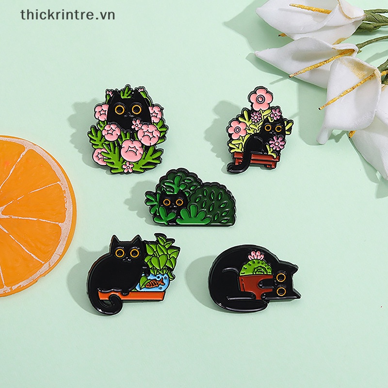 Ghim Cài Áo Hình Mèo Và Cây Xanh Bằng Hợp Kim Tráng Men Dễ Thương
