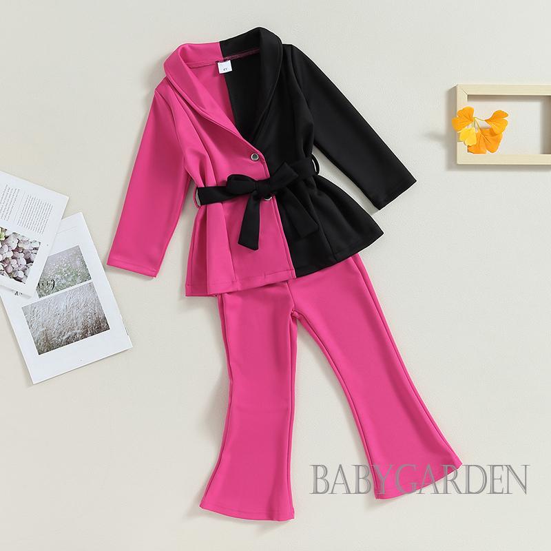 Set Đồ 2 Món Gồm Áo Khoác Tay Dài Màu Sắc Tương Phản Kèm Quần Ống Loe Cho Bé Gái 4-7 Tuổi