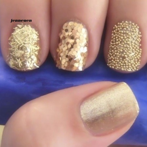 Set 1200 Phụ Kiện Trang Trí Móng Tay 3D Màu Vàng / Bạc Lấp Lánh