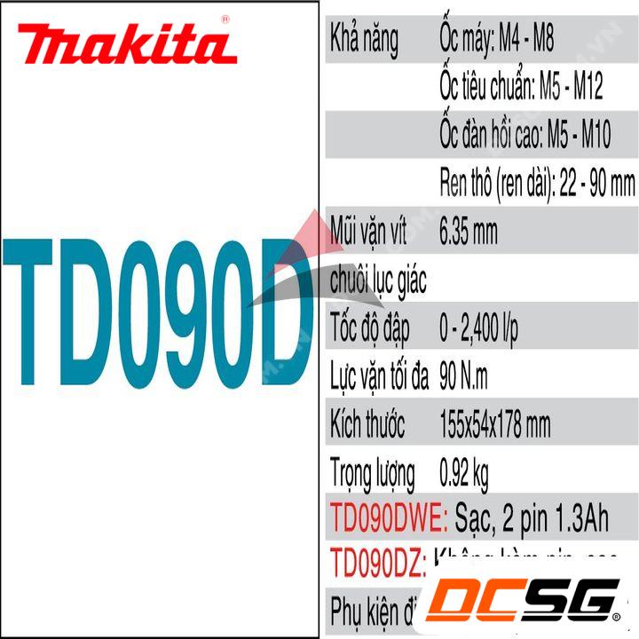 Máy vặn vít 90N.m dùng pin 10.8V Makita TD090DZ  | DCSG