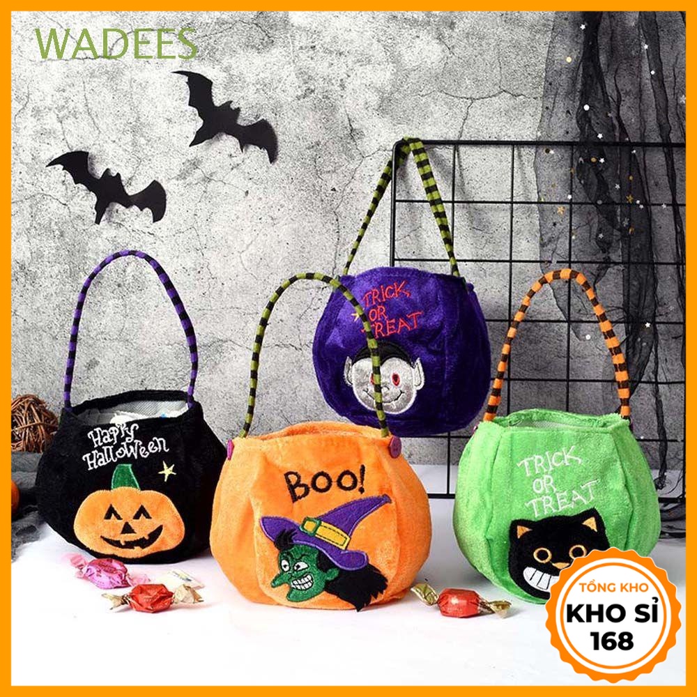 Túi đựng kẹo hình quả bí ngô nhiều màu sắc trang trí halloween cho bé E1378