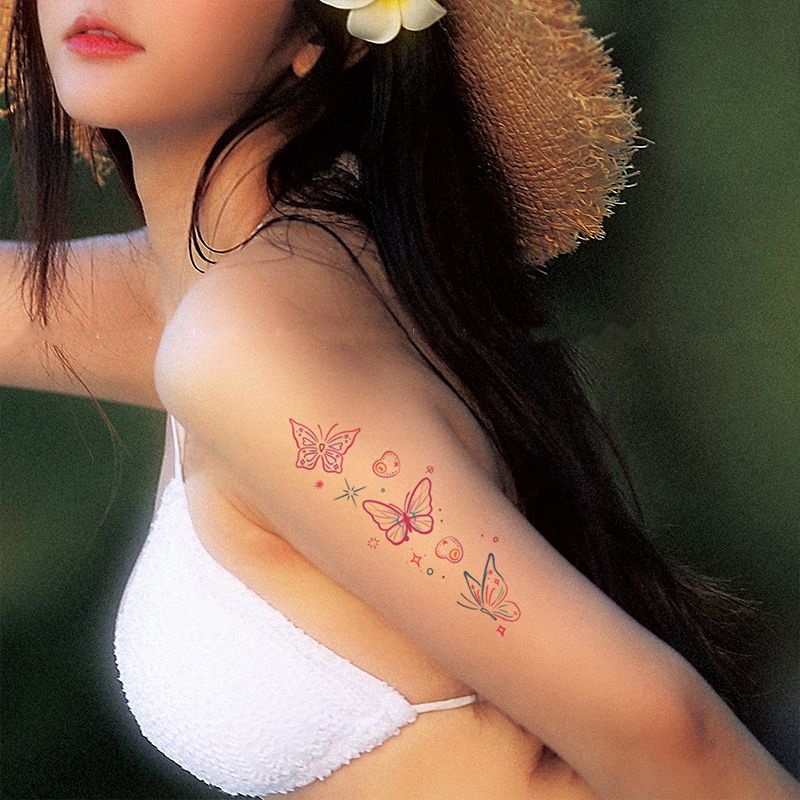 Hình Xăm Dán Tạm Thời Họa Tiết Bướm Graffiti Màu Cầu Vồng Chống Nước Lâu Trôi 7 Ngày