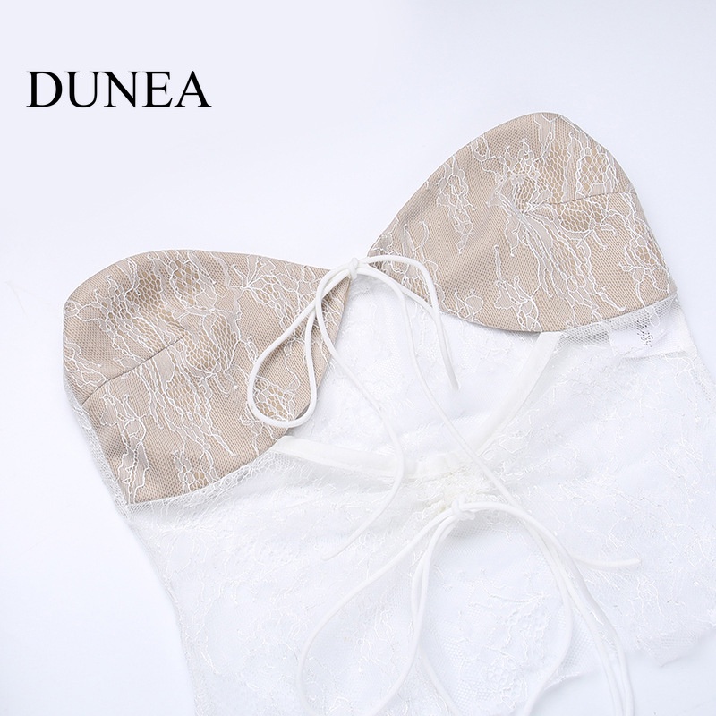 DUNEA Set Áo Váy Rút Dây Hai Lớp Phối Ren Thời Trang Mùa Hè Cho Nữ