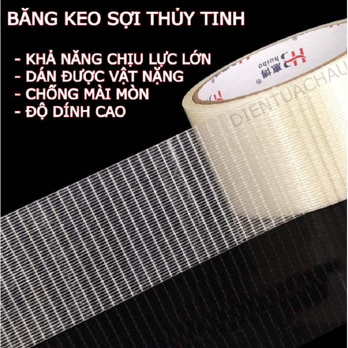Băng keo 1 mặt sợi thủy tinh trắng dài 20 mét