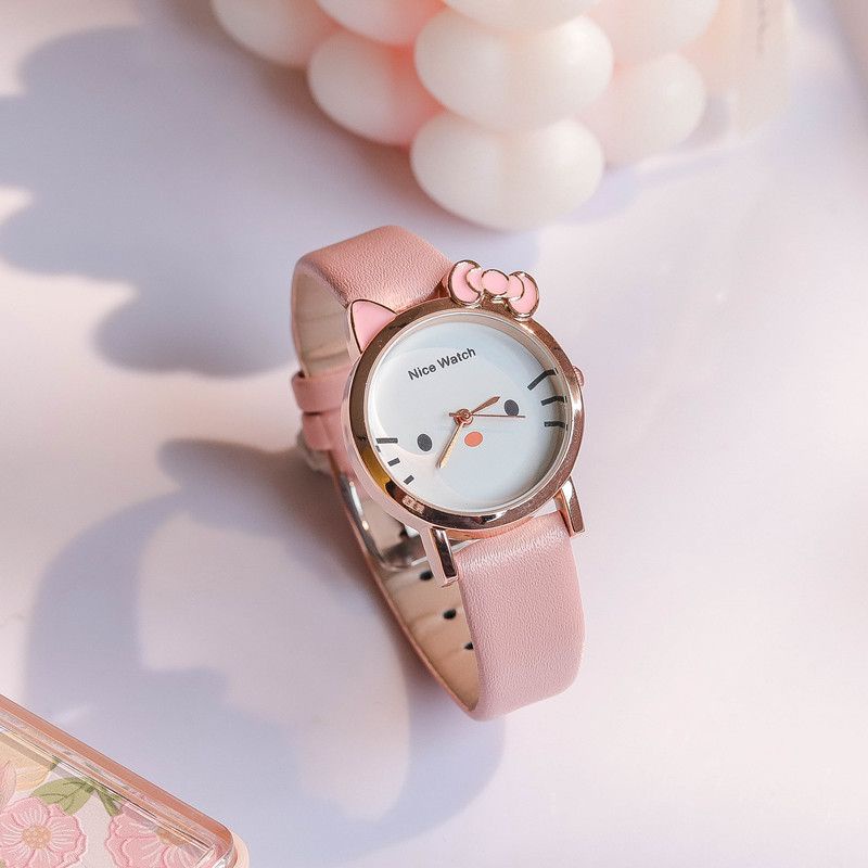 Set Đồng Hồ Đeo Tay Họa Tiết Hoạt Hình Kitty 2023 Dành Cho Bé Gái