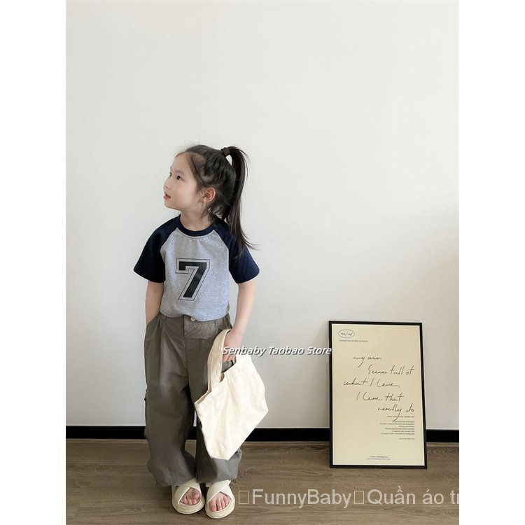 Áo Thun Cotton Tay Ngắn Màu Sắc Tương Phản Phong Cách Phương Tây Thời Trang Mùa Hè Cho Bé Gái