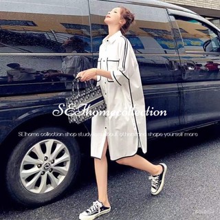 [SEI HOME] Extra Large size New loose casual white shirt top fat mm spring and summer design sense a-shaped dress 24