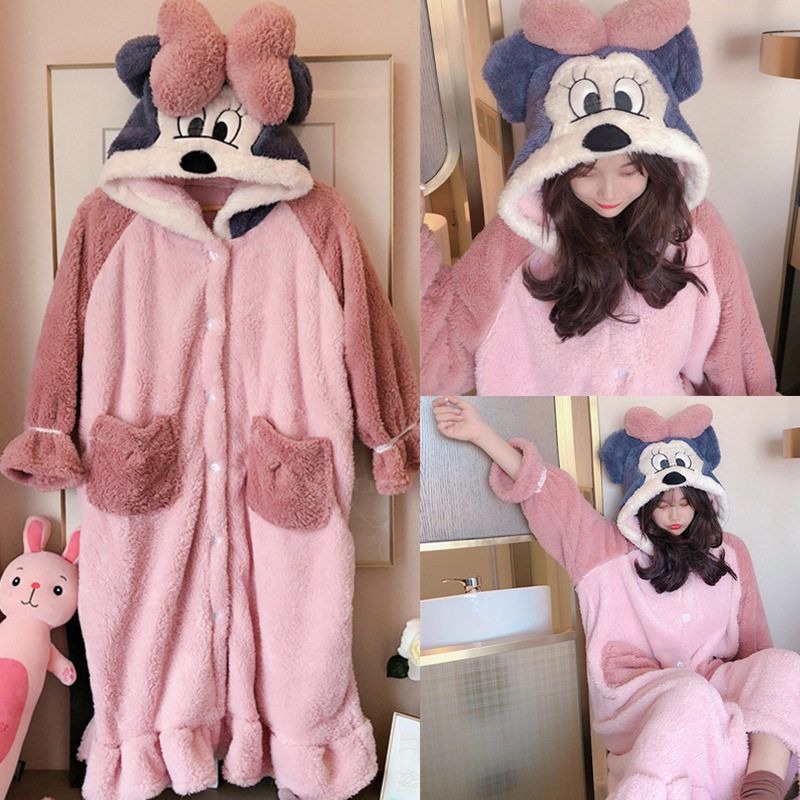 Áo Choàng Ngủ Bằng Vải Lông Cừu San Hô Hình Vịt Donald / Gấu Cinnamon / Dâu Tây Có Thể Mặc Ở Ngoà