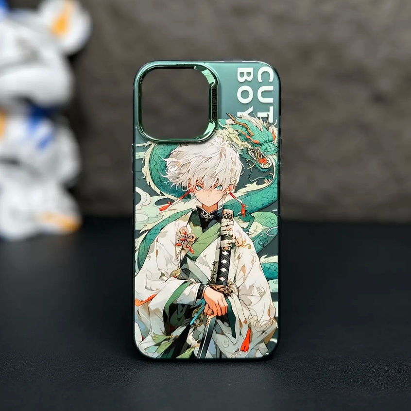 Ốp Điện Thoại Họa Tiết Cô Gái / Chàng Trai Màu Xanh Lá Kiểu Trung Hoa Chống Rơi Cho iPhone 14 13 12 11 Pro Max