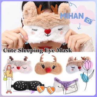 Miếng bịt mắt ngủ bằng vải bông mềm hình tuần lộc hoạt hình dễ thương