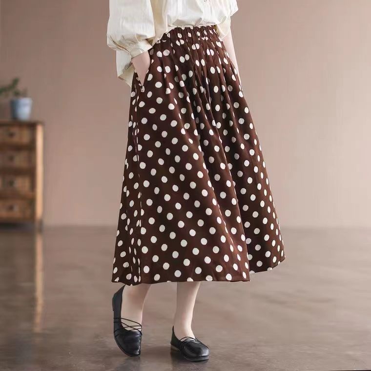 Chân Váy Chữ A Lưng Cao Dáng Dài Họa Tiết Chấm Bi Thời Trang Xuân Hè