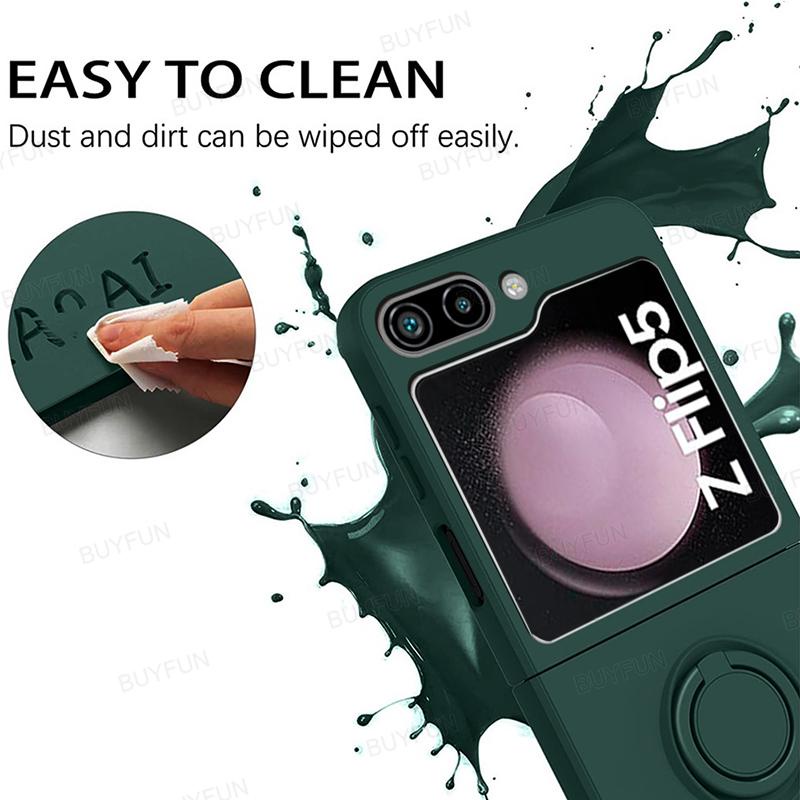 For Samsung Z Flip 5 flip5 5G Liquid Silicone Holder Cover Stand Ring Shell With Lanyard