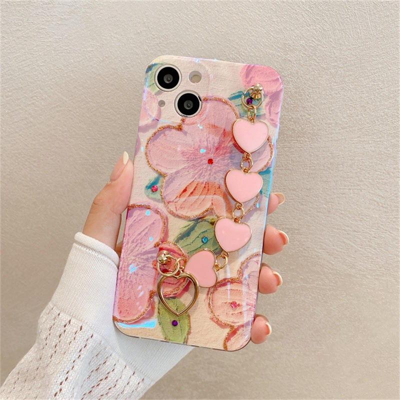 Ốp điện thoại silicone HọA TiếT Hoa ĐàO Có Dây Đeo Cho iphone 15 14 11 12 13 x xs xr pro max 7 8 plus