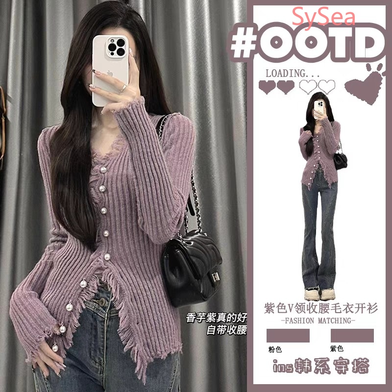 Áo Sweater Dệt Kim Thiết Kế Tua Rua Quyến Rũ Cho Nữ