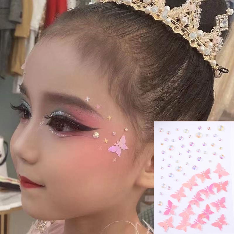 Miếng Dán Trang Trí Mặt Họa Tiết Vảy Cá / Vỏ Sò / Bướm Màu Bạc Đính Kim Cương Lấp Lánh