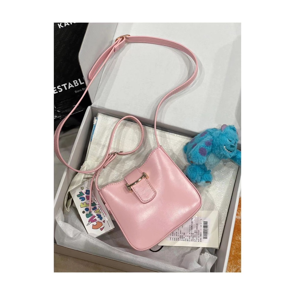 Túi xách nữ màu hồng Túi vuông nhỏ đơn giản Túi đeo vai 15X13