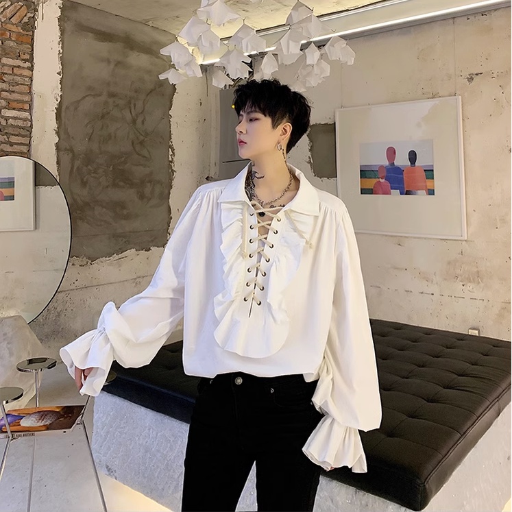 Áo Sơ Mi Tay Dài Phối Dây Rút Phong Cách Âu Mỹ Thời Trang Cho Nam Sơ Mi Trắng Lụa áo đen Nam áo Sơ Mi Basic áo Thời Trang Nam Sơ Mi Hawaii áo Sơ Mi Trắng Cộc Tay