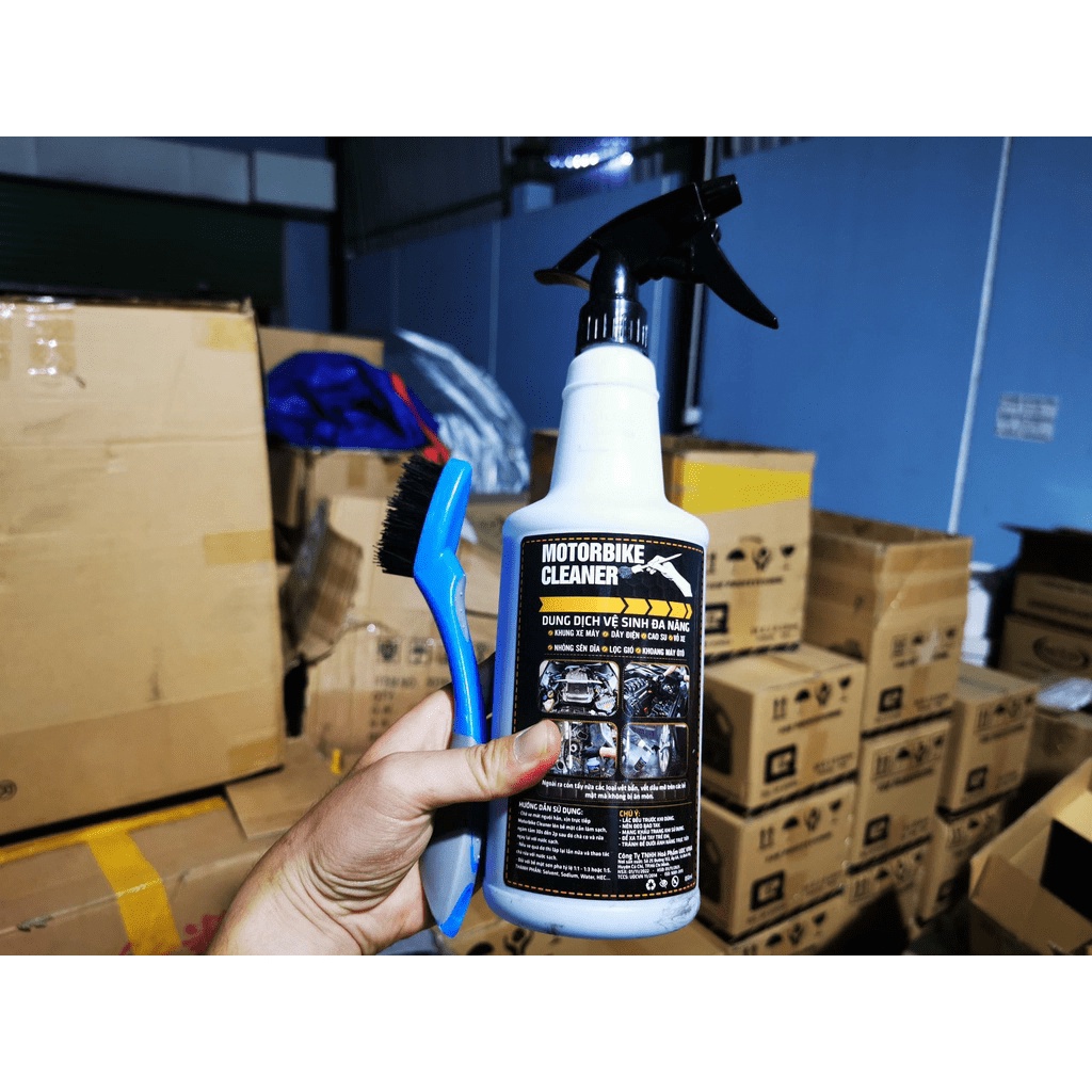 Combo Tẩy Rửa Đa Năng Motorbike Cleaner Kèm Bàn Chải Chuyên Dụng Vệ Sinh Lốc Máy và Khăn 3M