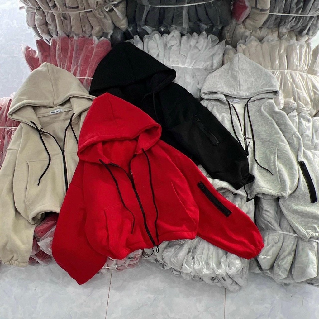 Áo khoác lửng croptop nỉ ngoại có túi tay có nón unisex ulzzang nam nữ