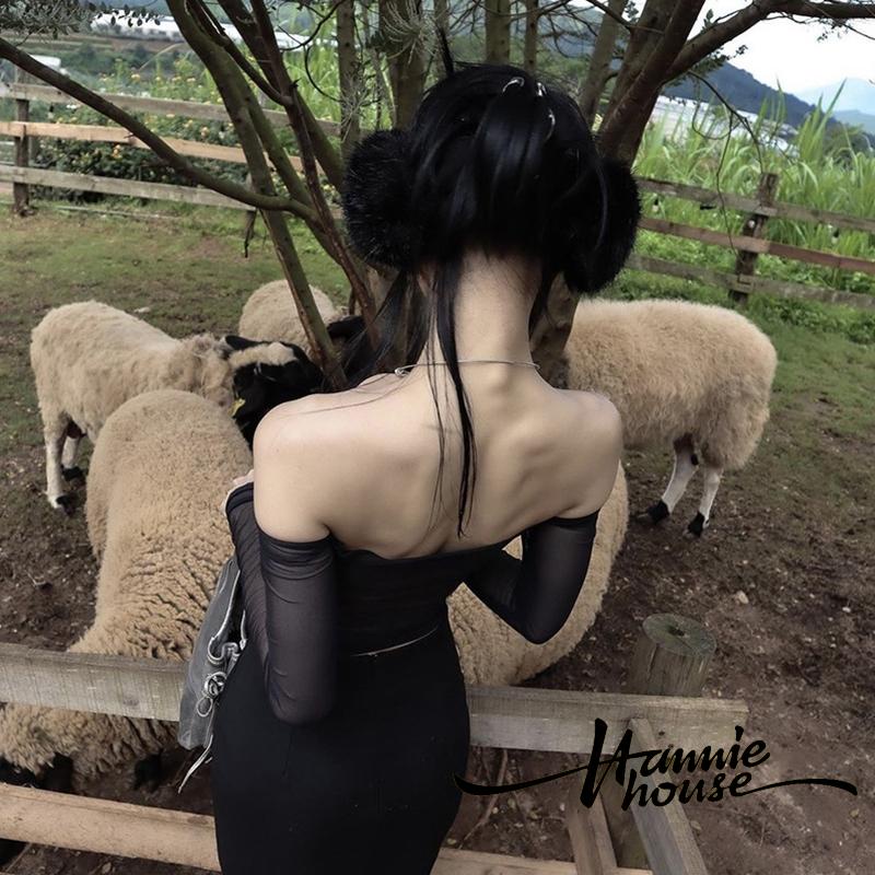 Áo Kiểu Tay Dài Trễ Vai Phối Lưới Thời Trang Cho Nữ