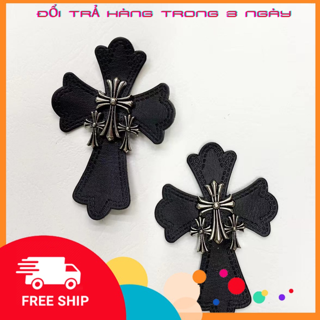 Logo chrome heart da pu cao cấp kèm cross .