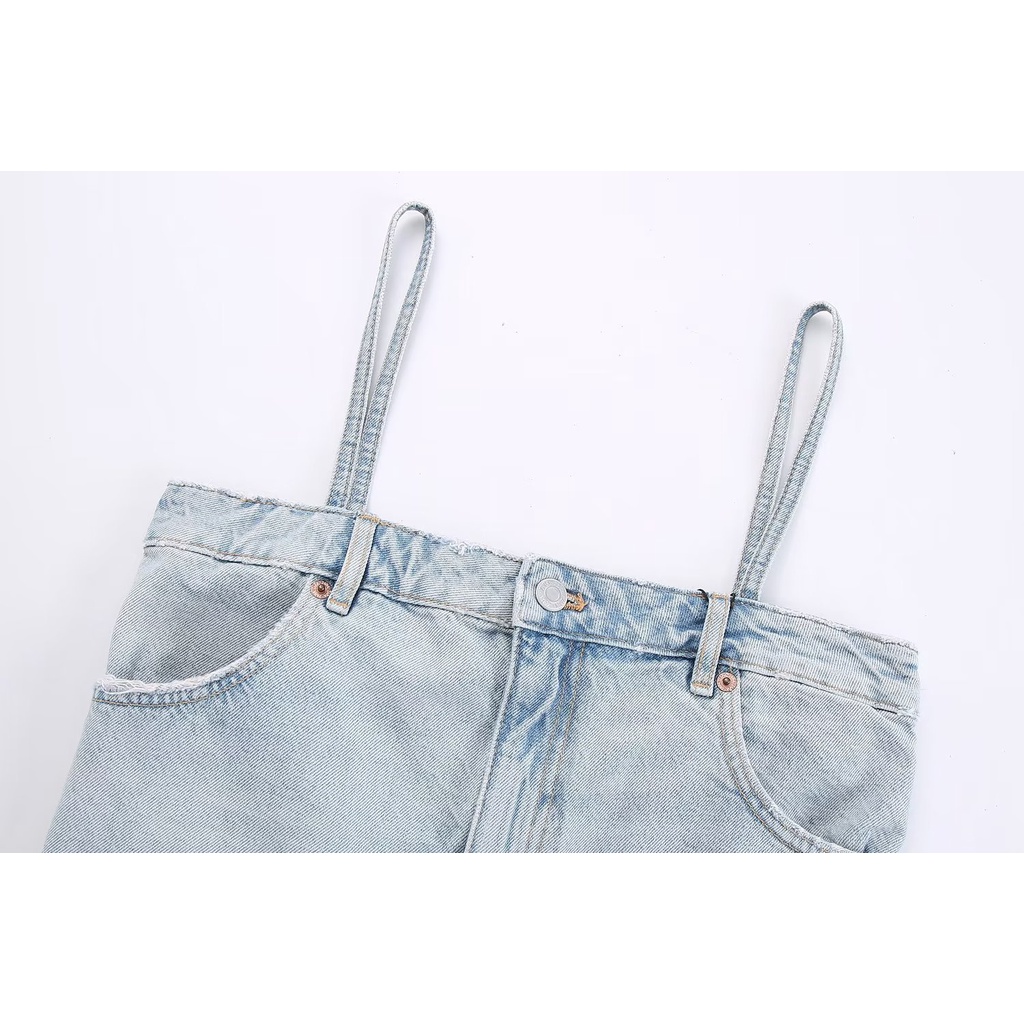 TVUV 2023 mới rắn sexy hở lưng denim ngắn hàng đầu 8320