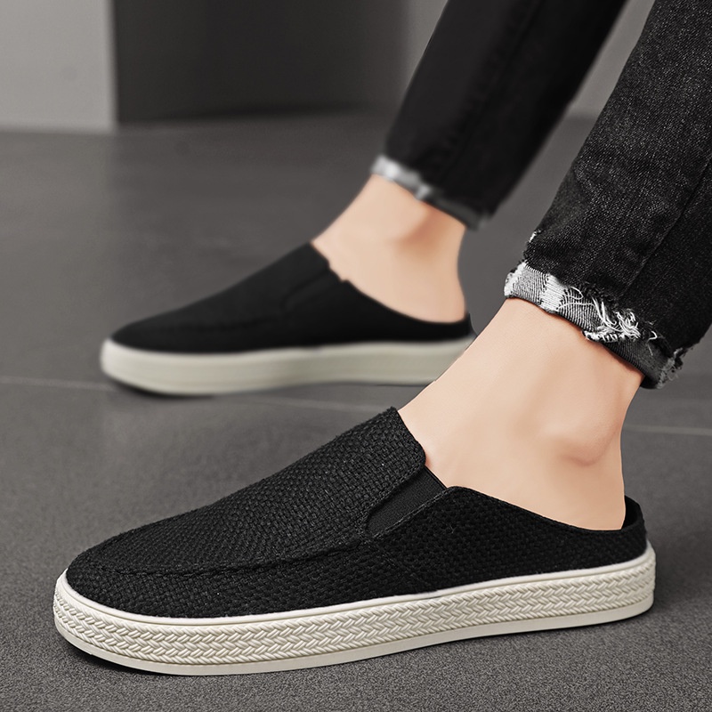 Giày Lười Vải Canvas Một Nửa Đế Chống Trượt Phong Cách Mới Mùa Hè 2023 Cho Nam