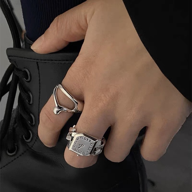 Nhẫn titan nam nữ hình đồng hồ unisex Merin Accessories freesize màu bạc Titan đẹp đơn giản không gỉ - Nhẫn Watch