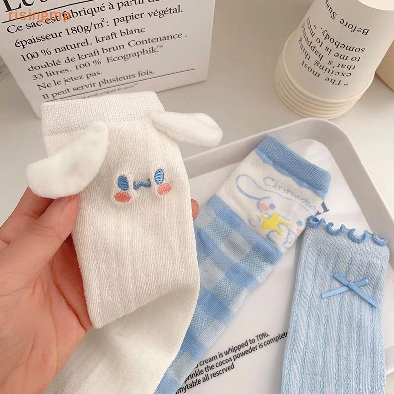 SANRIO 1 Đôi Tất Cổ Cao In Hình Chú Chó Cinnamoroll Dễ Thương Thấm Hút Mồ Hôi Thời Trang Mùa Hè Cho Nữ
