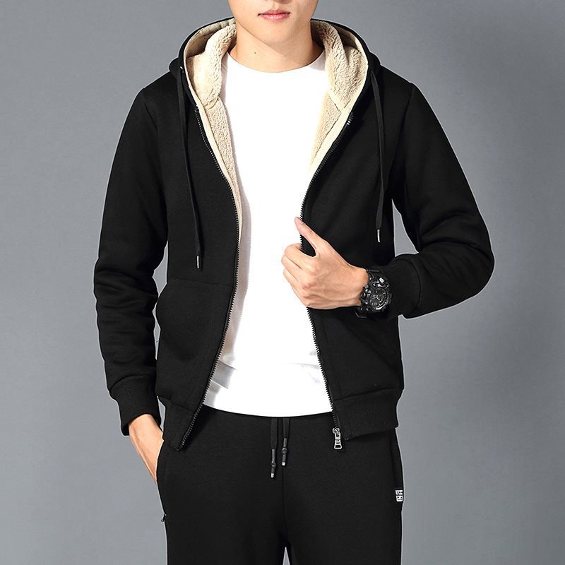 Enlee Áo Khoác Thể Thao Có Mũ Vải Lông Cừu Dày Dặn Giữ Ấm Thời Trang Trẻ Trung Cho Nam