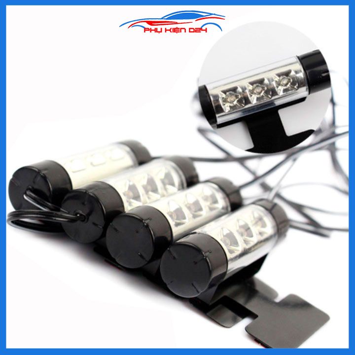 Bộ 4 bóng đèn led trang trí nội thất ô tô màu xanh dương 12V
