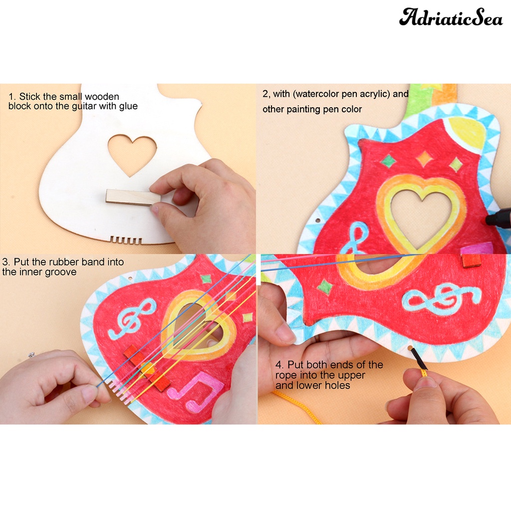 Đàn Guitar Bằng Gỗ Thủ Công DIY Sáng Tạo Cho Bé