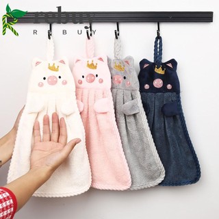 Khăn lau tay treo thêu lợn hoạt hình bằng vải vi sợi thấm hút nhiều màu tự chọn phong cách hàn quốc 

