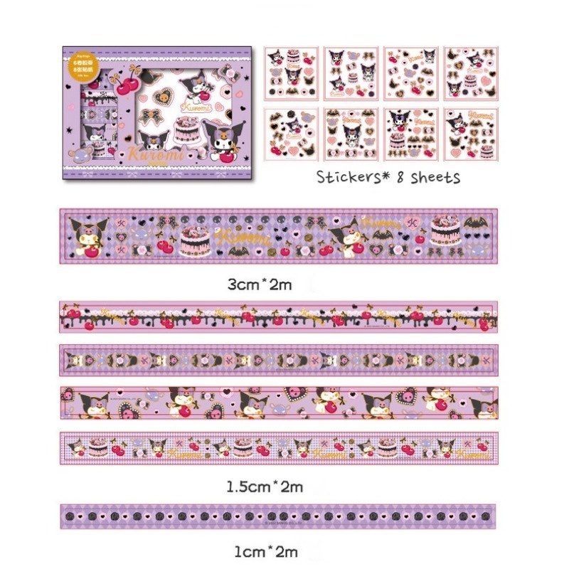 6 cuộn băng 8 tờ dán bộ phim hoạt hình anime cinnamoroll giai điệu hello kitty kuromi sanrio trang trí diy dễ thương nữ tính sticker băng