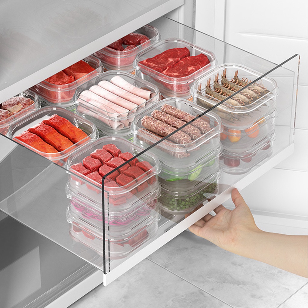 Cover-lifting thịt đông lạnh tươi-hộp giữ / hộp bảo quản thực phẩm di động trong suốt / tủ lạnh hộp đóng gói thực phẩm kín kháng khuẩn / hộp đựng gia đình dụng cụ nhà bếp
