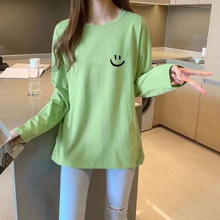 7 màu sắc nữ oversize dài tay candy color t-shirt cỡ lớn thời trang lỏng đa năng in trên cùng