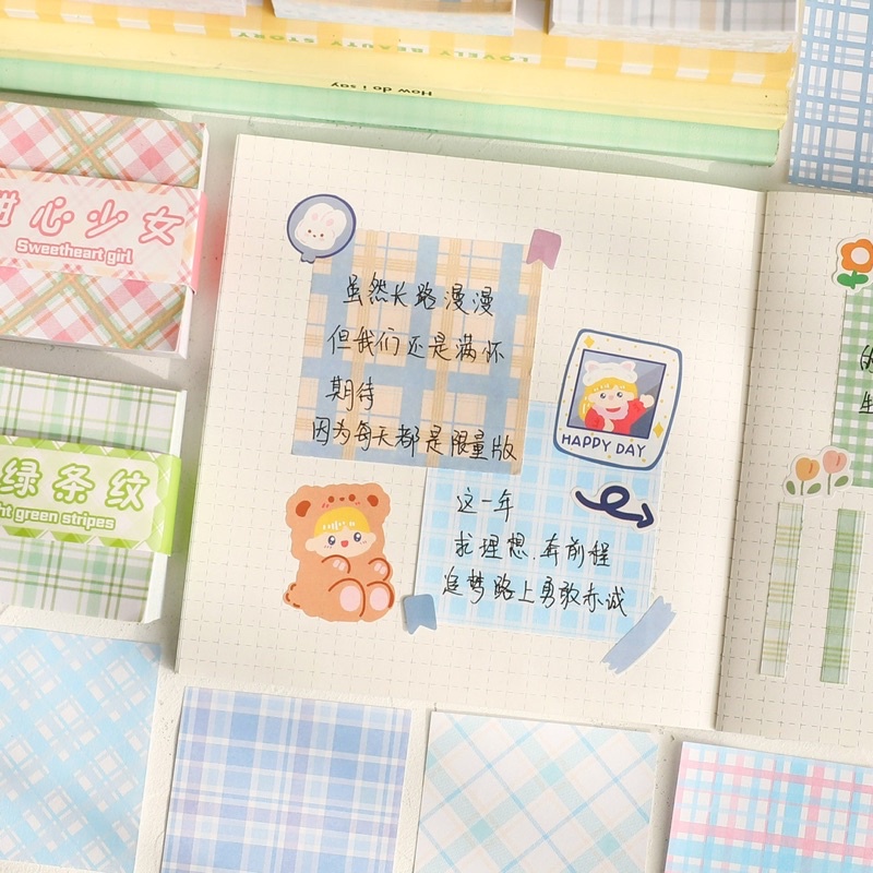Set 80 tờ Giấy Note Pad Ghi Chú Kẻ Caro Màu Sắc Dễ Thương