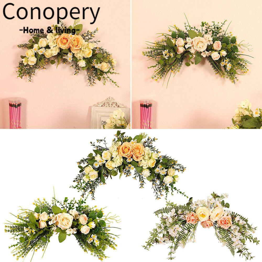 Conopery Vòng hoa nhân tạo tự làm trang trí tường trang trí nhà peony rose babybreath